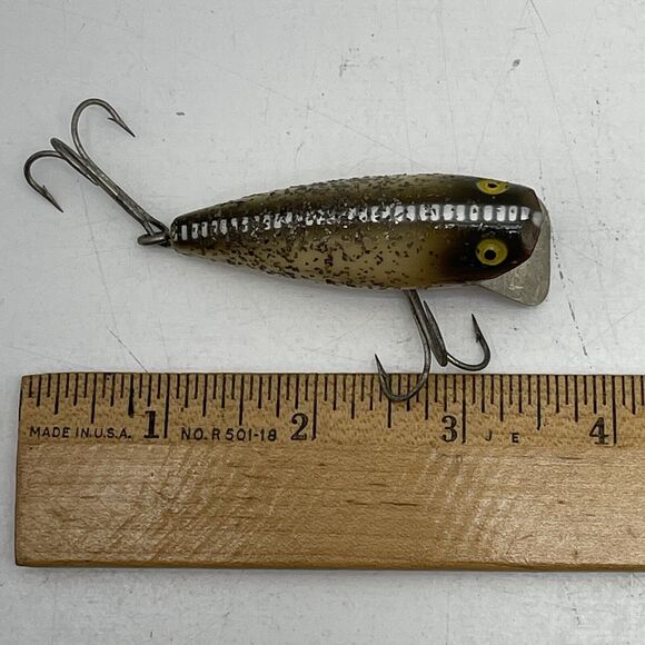 Vintage Shakespeare Glo Pup Wood Fishing Lure Honor Built Natural Silver Flake - Picture 7 of 8